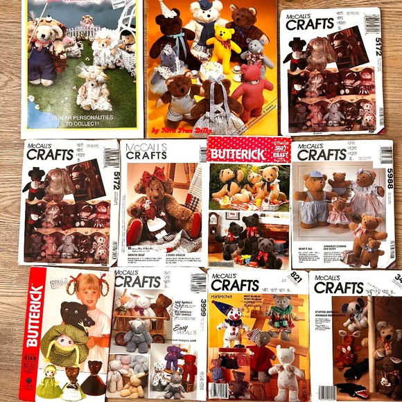 11 VTG Teddy Bear Doll Craft Patterns Butterick McCall's Plush Stuffed Animals - Picture 1 of 6